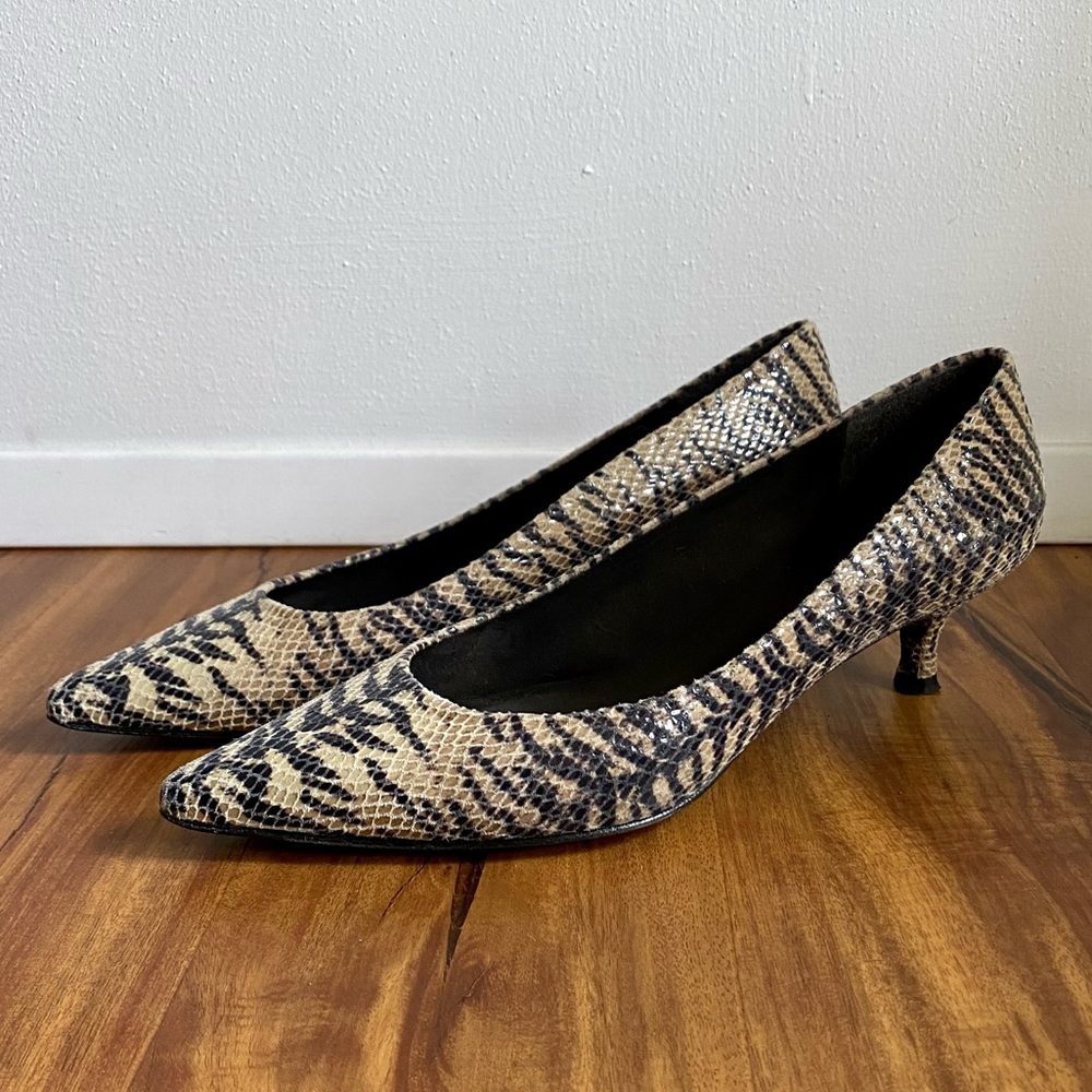 Stuart Weitzman Snakeskin Tiger Print Kitten Heels
